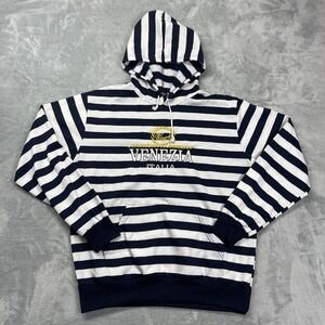 Star Venezia Hoodie Men XXL Navy White Striped Fleece Lined Long Sleeve Pullover